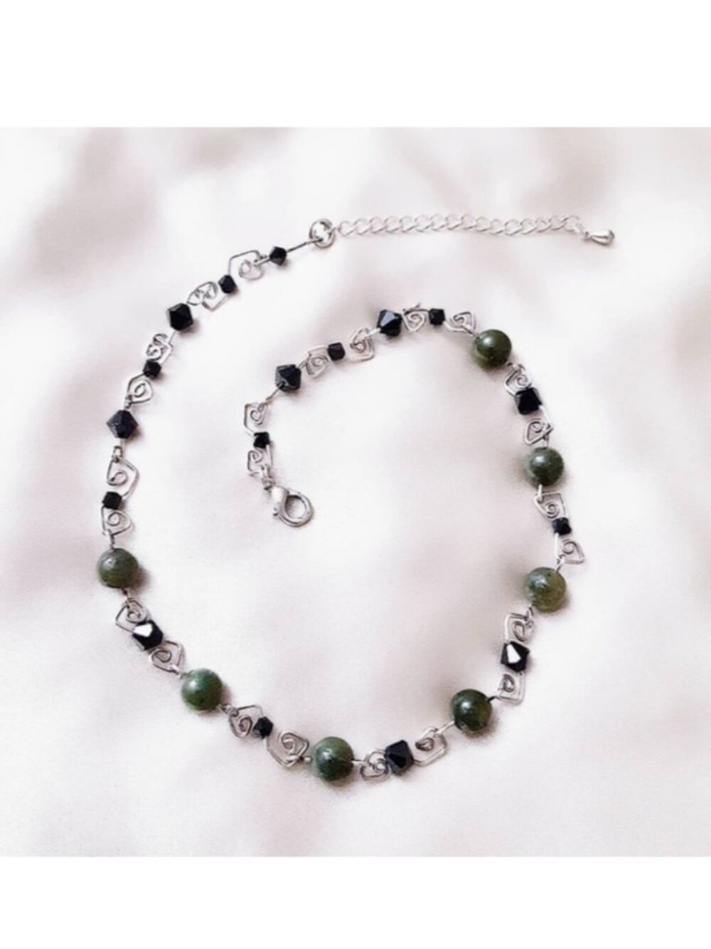 Hand-twisted Sterling Silver Wire BC Jade Necklace